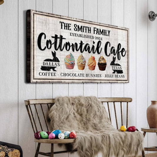 Personalized Easter Bunny Sign II canvas with rustic background and cupcakes on Tampa Home & Garden Store