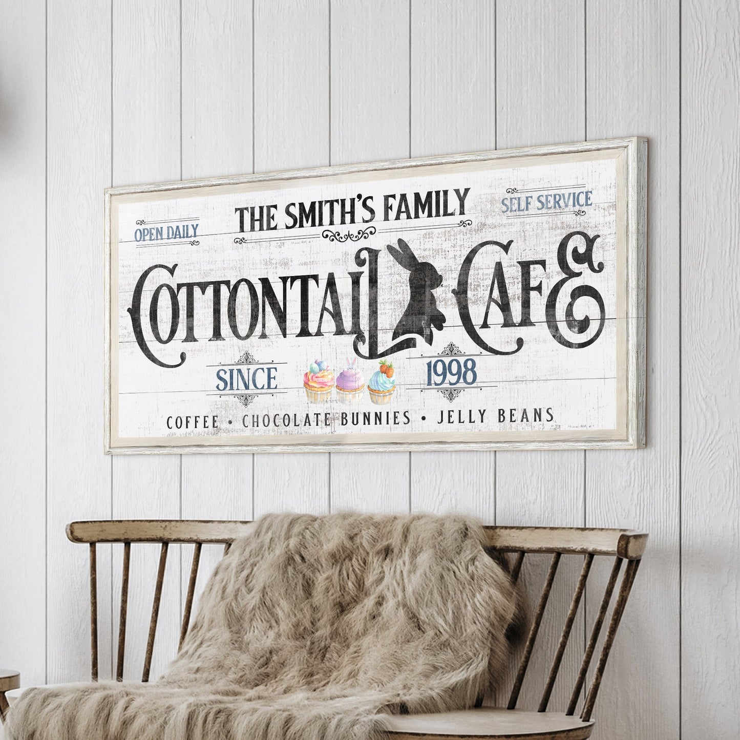 Tailored Canvases personalized Easter Bunny Sign canvas with vintage typography and pastel on Tampa Home & Garden Store