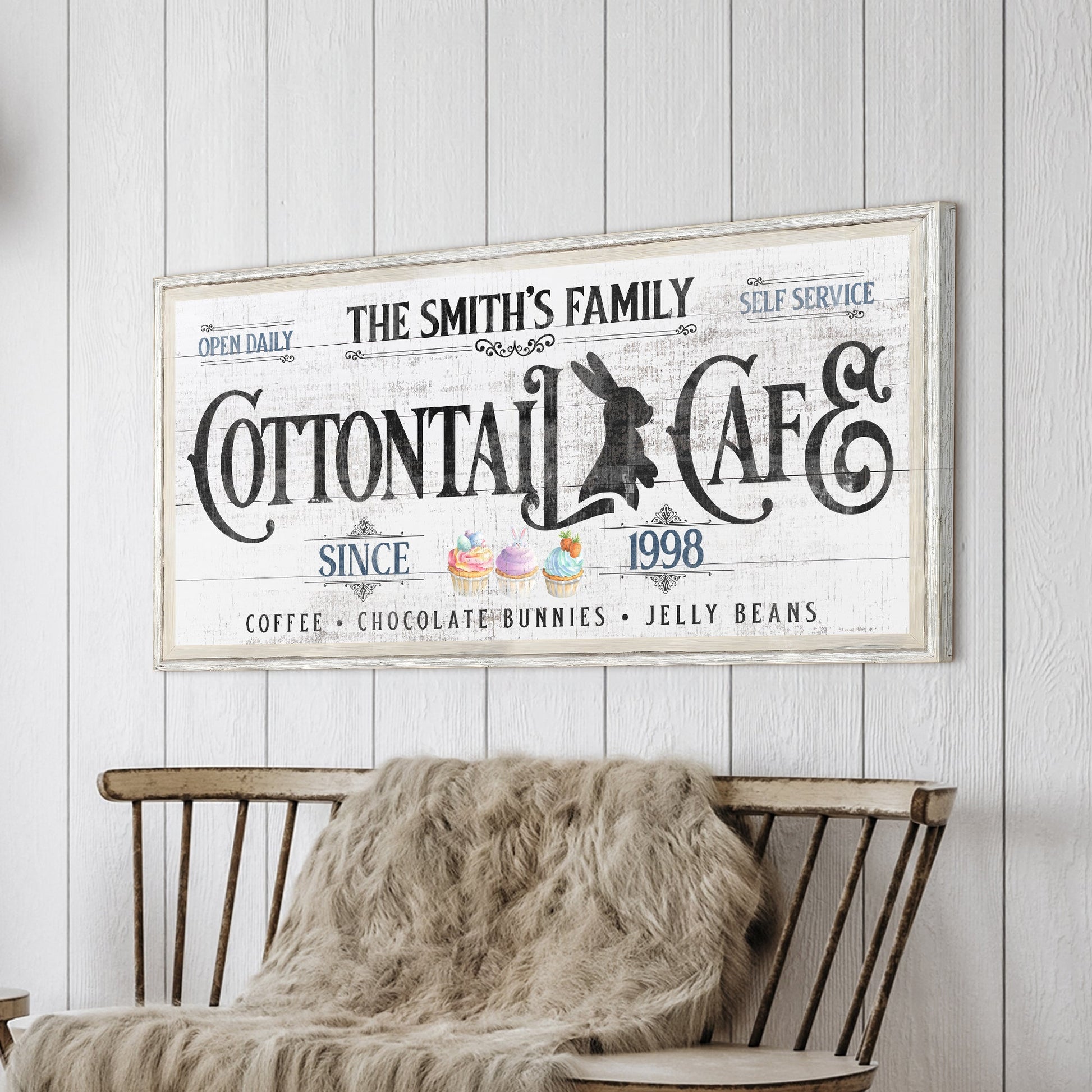Tailored Canvases personalized Easter Bunny Sign canvas with vintage typography and pastel on Tampa Home & Garden Store