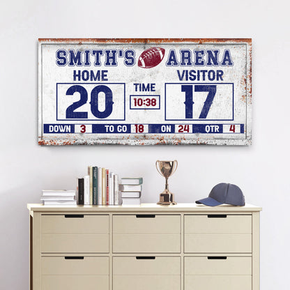 Personalized football scoreboard canvas by Tailored Canvases with home 20 visitor 17 on Tampa Home & Garden Store