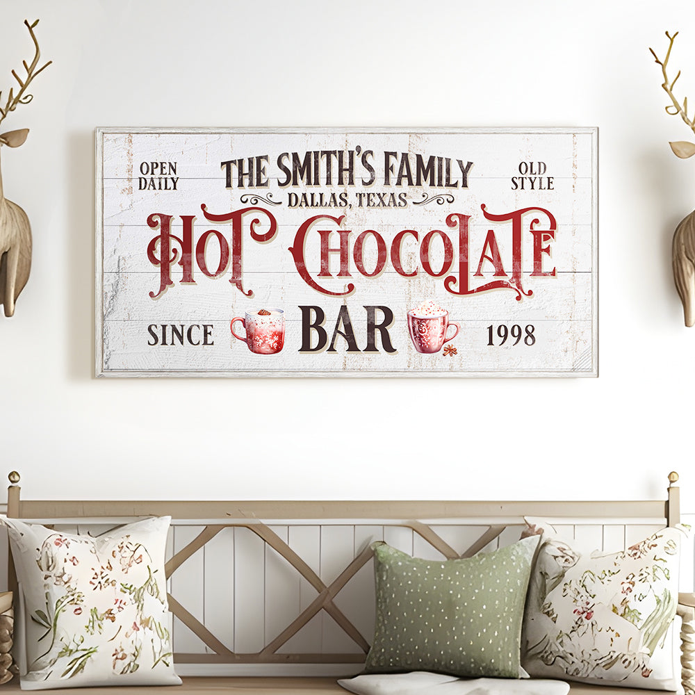 Personalized Hot Chocolate Bar Sign canvas by Tailored Canvases, rustic craft style on Tampa Home & Garden Store