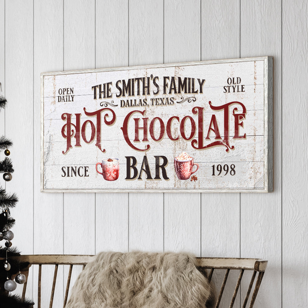 Personalized Hot Chocolate Bar Sign on canvas by Tailored Canvases, vintage distressed look on Tampa Home & Garden Store