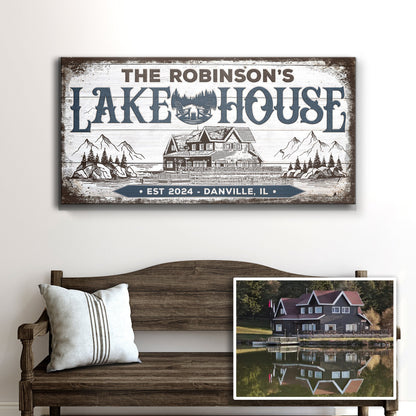 Personalized Lake House Sign II canvas by Tailored Canvases with Robinson's on distressed wood on Tampa Home & Garden Store