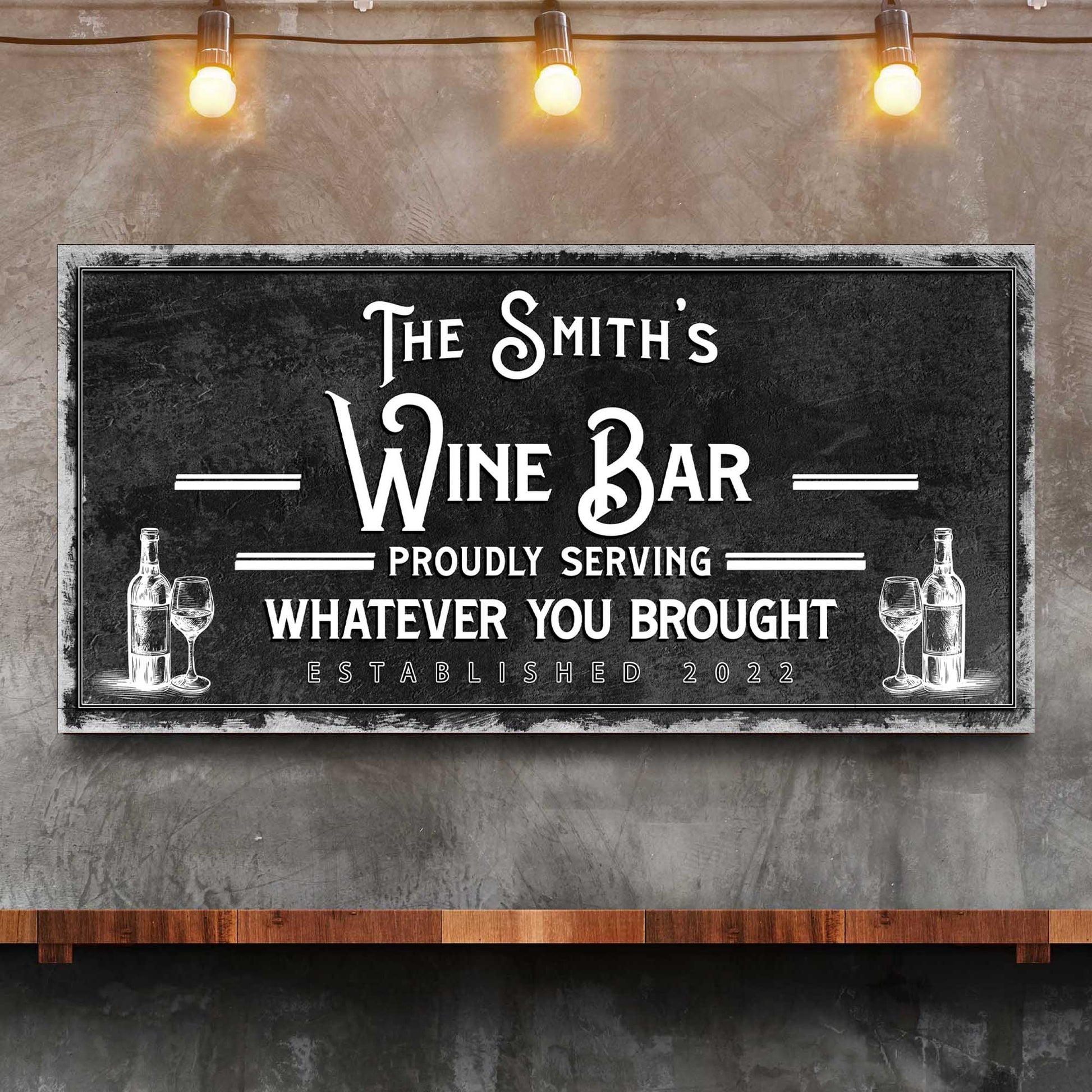Personalized wine bar sign canvas by Tailored Canvases; chalkboard-style with white lettering on Tampa Home & Garden Store