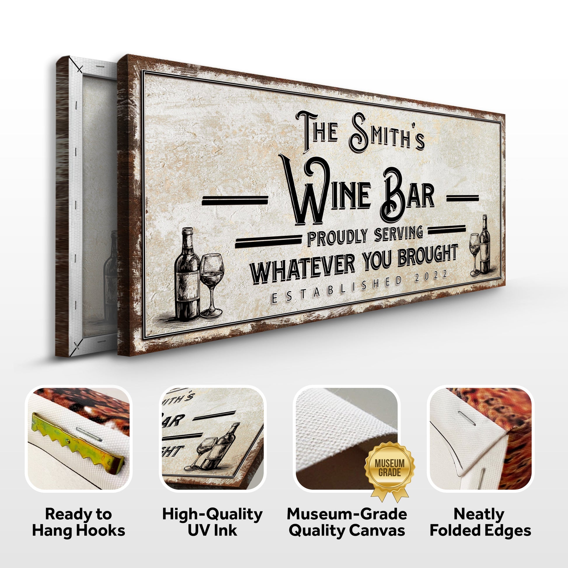 Personalized Wine Bar Sign II canvas by Tailored Canvases, rustic typography on parchment on Tampa Home & Garden Store