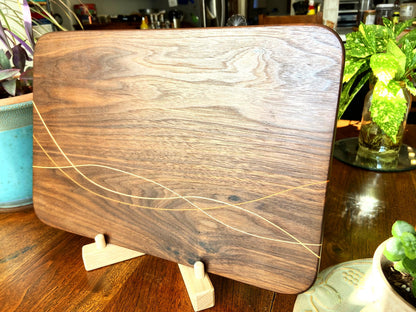 Peruvian Walnut charcuterie board - unique Maple and Cherry banding/inlay. - Tampa Home & Garden Store