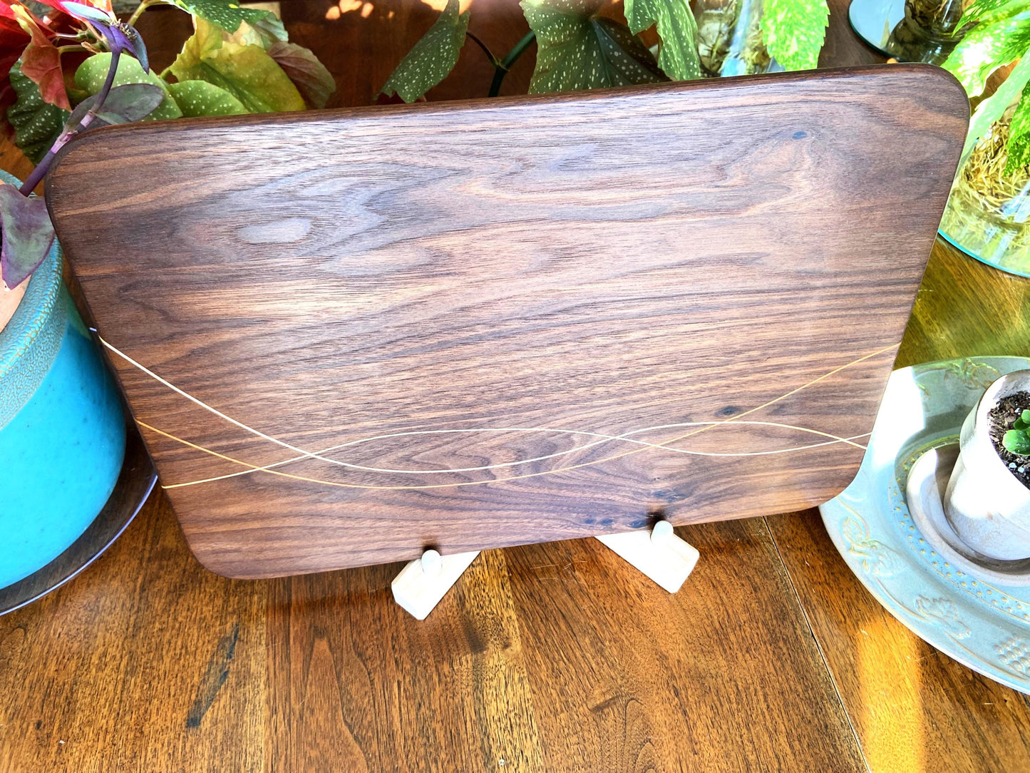 Peruvian Walnut charcuterie board - unique Maple and Cherry banding/inlay. - Tampa Home & Garden Store
