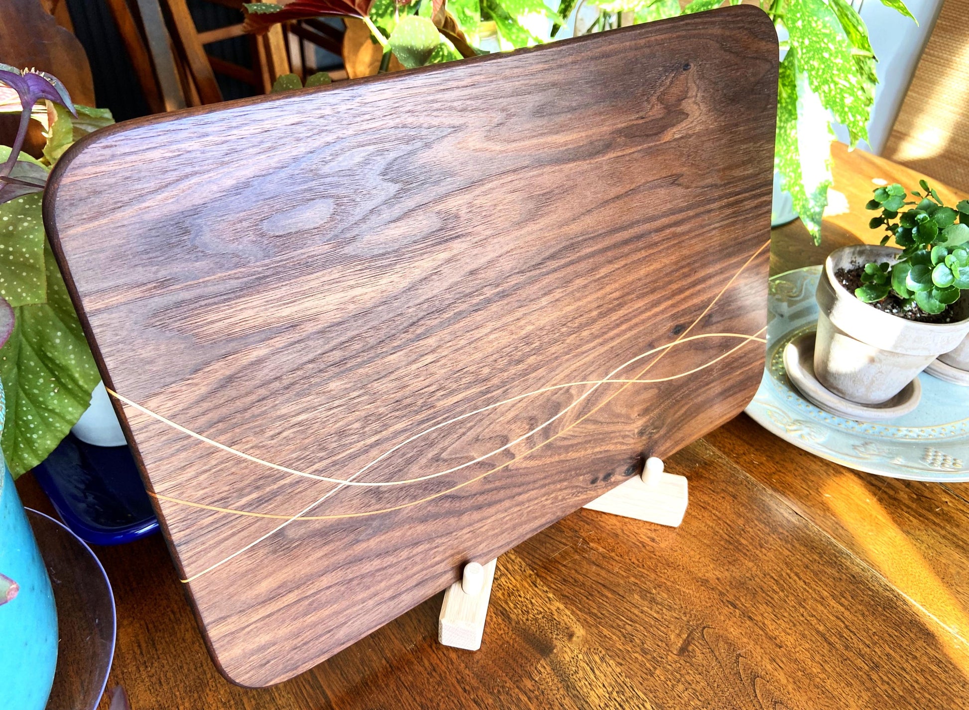Peruvian Walnut charcuterie board - unique Maple and Cherry banding/inlay. - Tampa Home & Garden Store