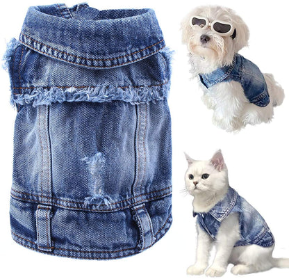 Pet Dog Cat Blue Denim Jeans Jacket Coat Vest - Tampa Home & Garden Store