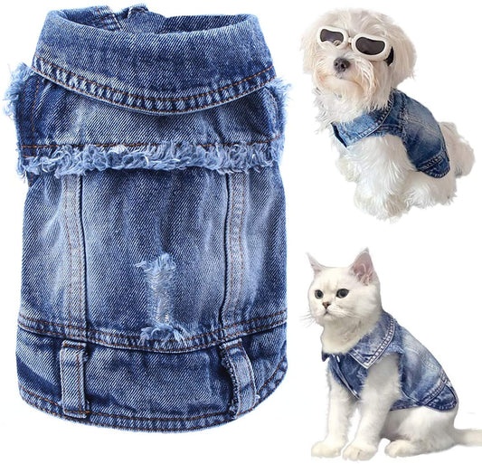 Pet Dog Cat Blue Denim Jeans Jacket Coat Vest - Tampa Home & Garden Store