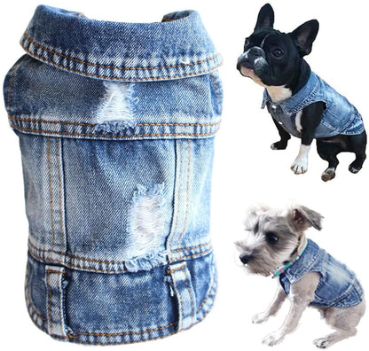 Pet Dog Cat Blue Denim Jeans Jacket Coat Vest - Tampa Home & Garden Store