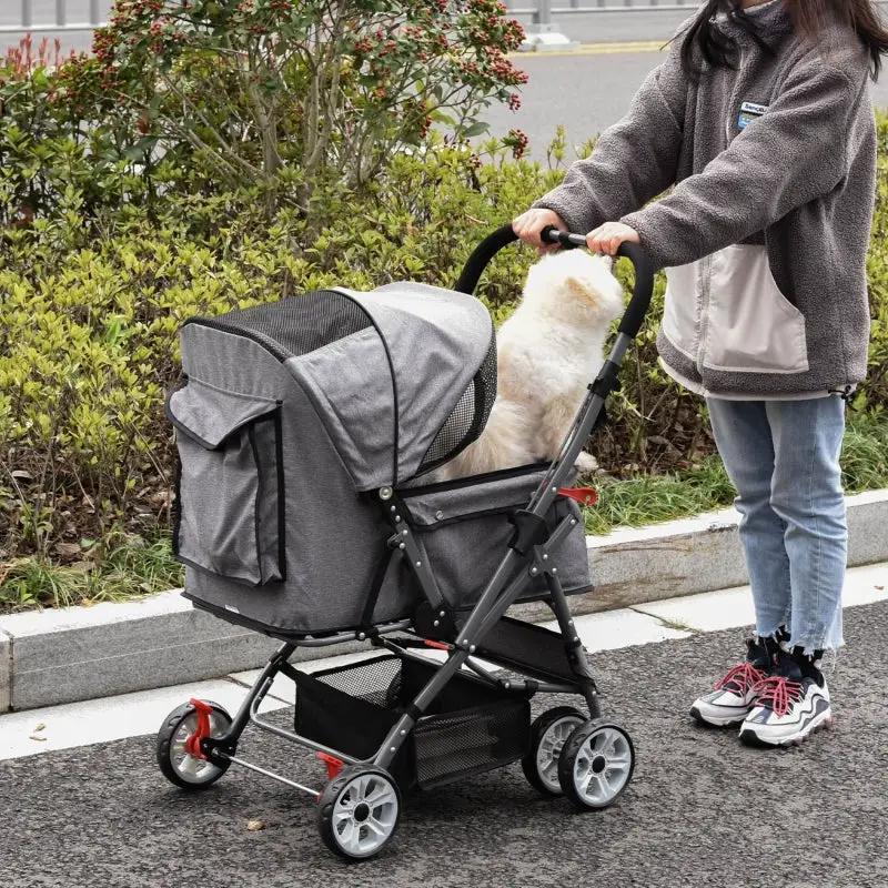 Pet Foldable Travel Carriage Stroller with Reversible Handle - Tampa Home & Garden Store