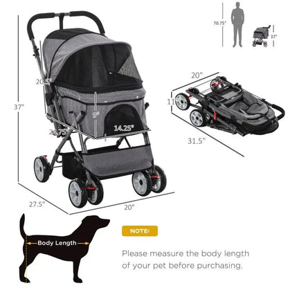 Pet Foldable Travel Carriage Stroller with Reversible Handle - Tampa Home & Garden Store