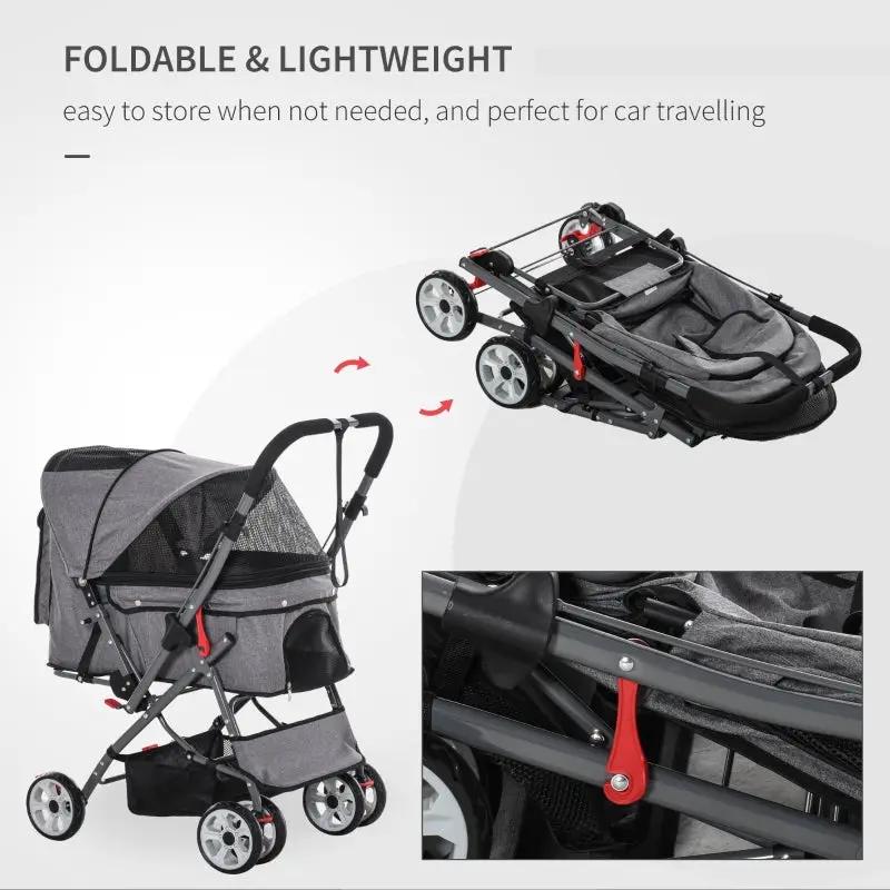 Pet Foldable Travel Carriage Stroller with Reversible Handle - Tampa Home & Garden Store