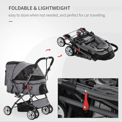 Pet Foldable Travel Carriage Stroller with Reversible Handle - Tampa Home & Garden Store