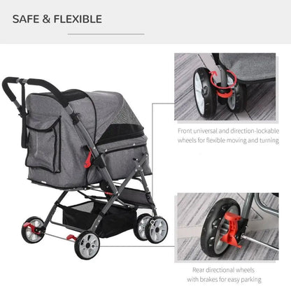 Pet Foldable Travel Carriage Stroller with Reversible Handle - Tampa Home & Garden Store