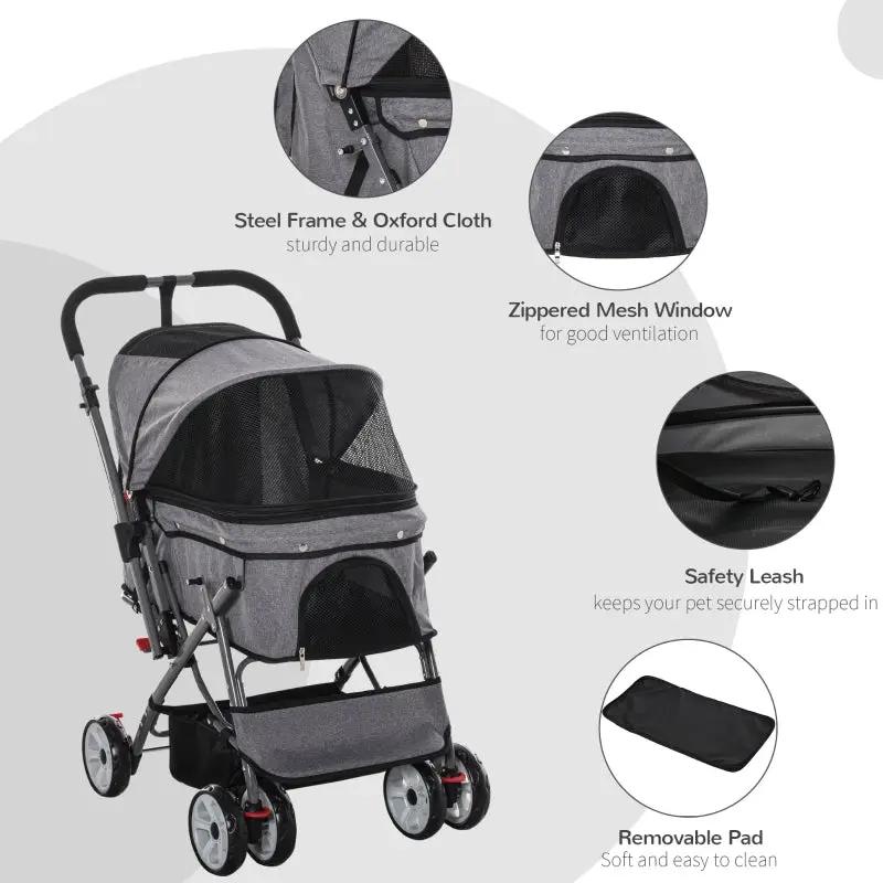 Pet Foldable Travel Carriage Stroller with Reversible Handle - Tampa Home & Garden Store