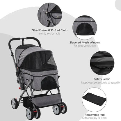 Pet Foldable Travel Carriage Stroller with Reversible Handle - Tampa Home & Garden Store