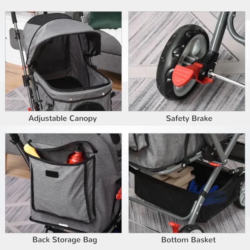 Pet Foldable Travel Carriage Stroller with Reversible Handle - Tampa Home & Garden Store