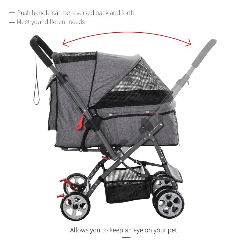 Pet Foldable Travel Carriage Stroller with Reversible Handle - Tampa Home & Garden Store