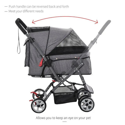 Pet Foldable Travel Carriage Stroller with Reversible Handle - Tampa Home & Garden Store
