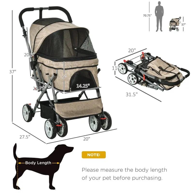 Pet Foldable Travel Carriage Stroller with Reversible Handle - Tampa Home & Garden Store