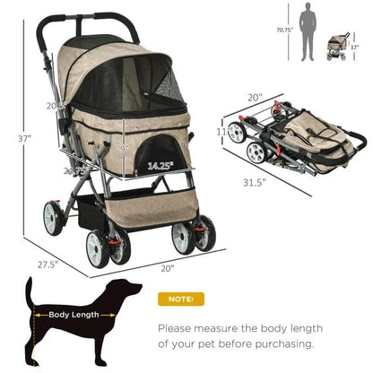 Pet Foldable Travel Carriage Stroller with Reversible Handle - Tampa Home & Garden Store