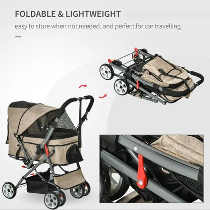 Pet Foldable Travel Carriage Stroller with Reversible Handle - Tampa Home & Garden Store
