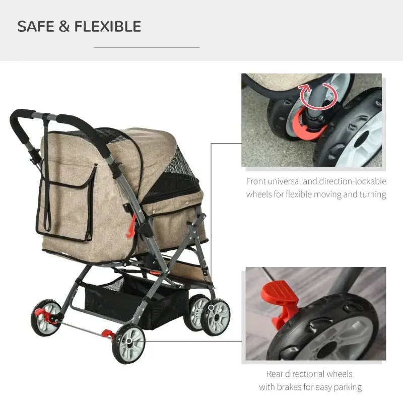 Pet Foldable Travel Carriage Stroller with Reversible Handle - Tampa Home & Garden Store