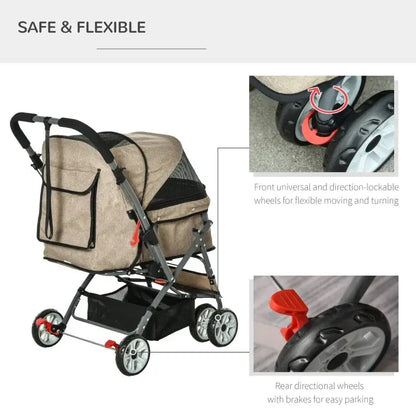 Pet Foldable Travel Carriage Stroller with Reversible Handle - Tampa Home & Garden Store