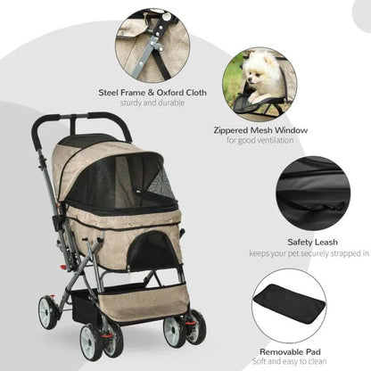 Pet Foldable Travel Carriage Stroller with Reversible Handle - Tampa Home & Garden Store