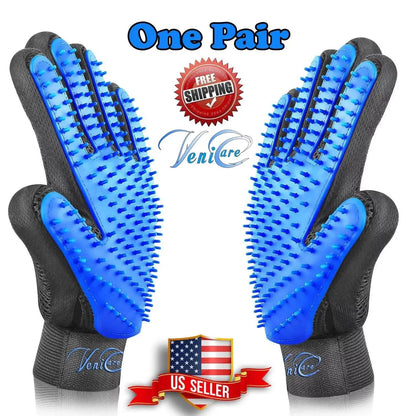 Pet Grooming Gloves Brush Dog Cat Hair Remover Mitt Massage Deshedding 1 Pair Blue - Tampa Home & Garden Store