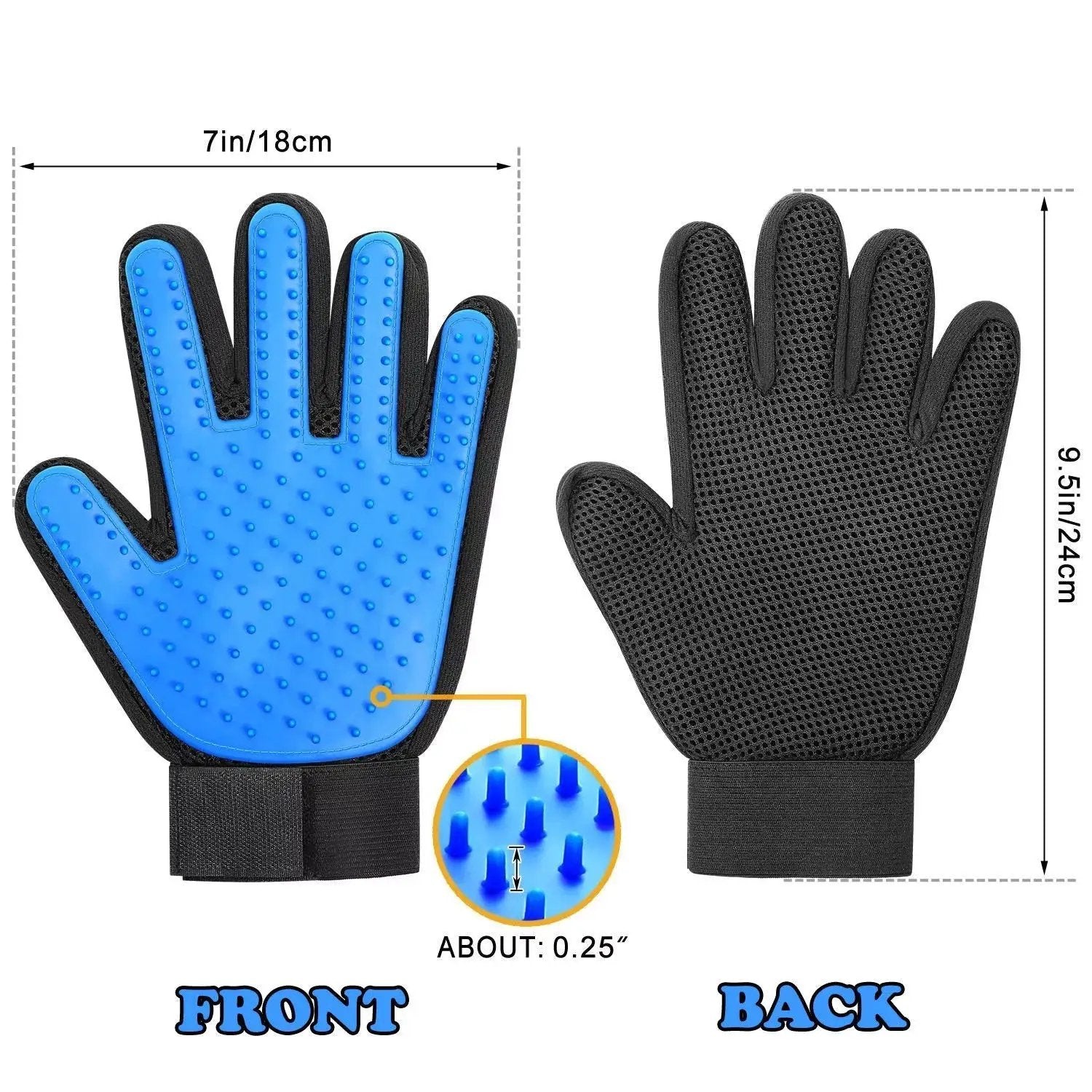 Pet Grooming Gloves Brush Dog Cat Hair Remover Mitt Massage Deshedding 1 Pair Blue - Tampa Home & Garden Store
