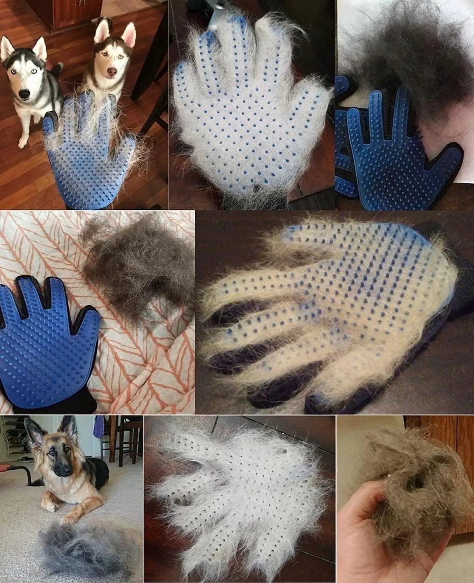 Pet Grooming Gloves Brush Dog Cat Hair Remover Mitt Massage Deshedding 1 Pair Blue - Tampa Home & Garden Store