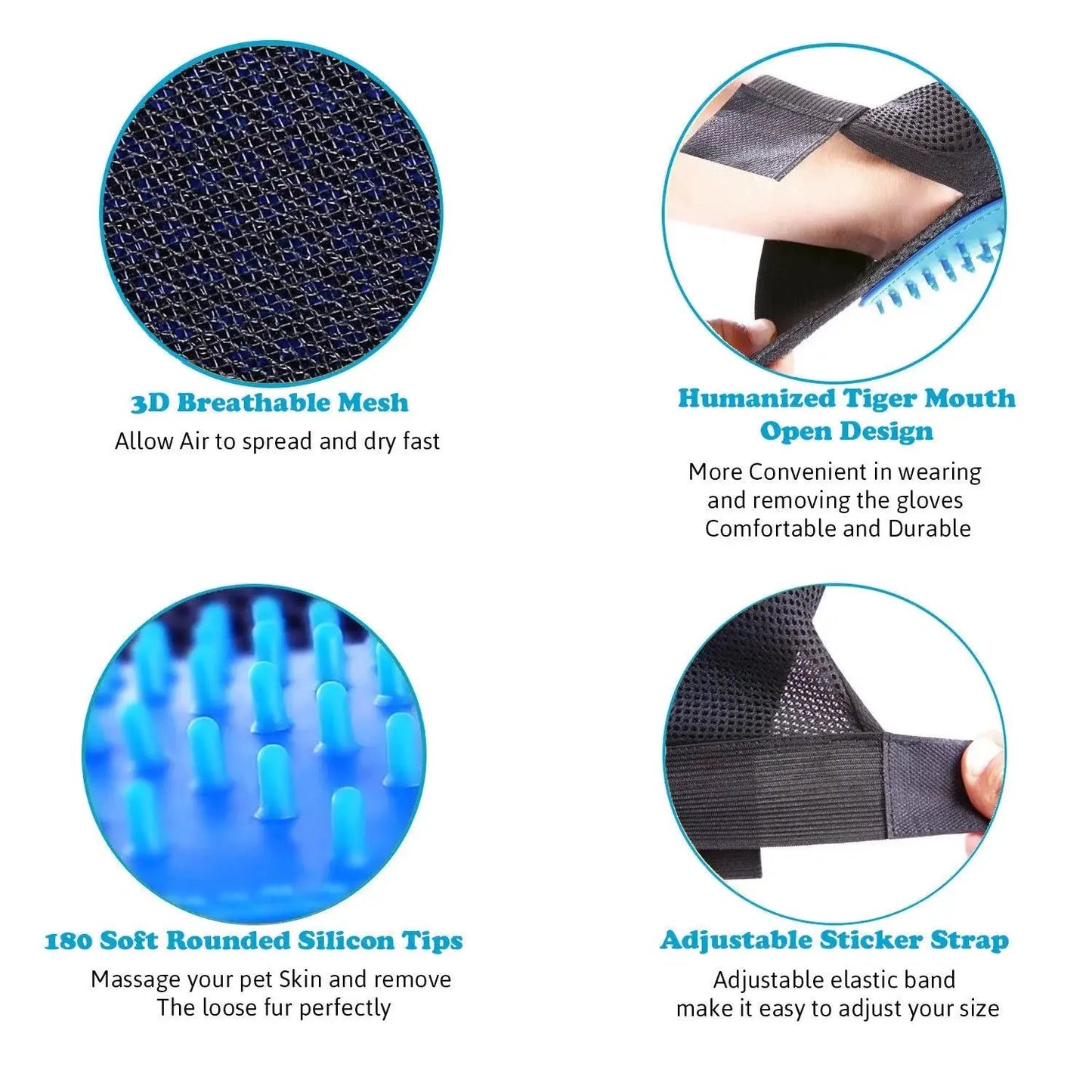 Pet Grooming Gloves Brush Dog Cat Hair Remover Mitt Massage Deshedding 1 Pair Blue - Tampa Home & Garden Store