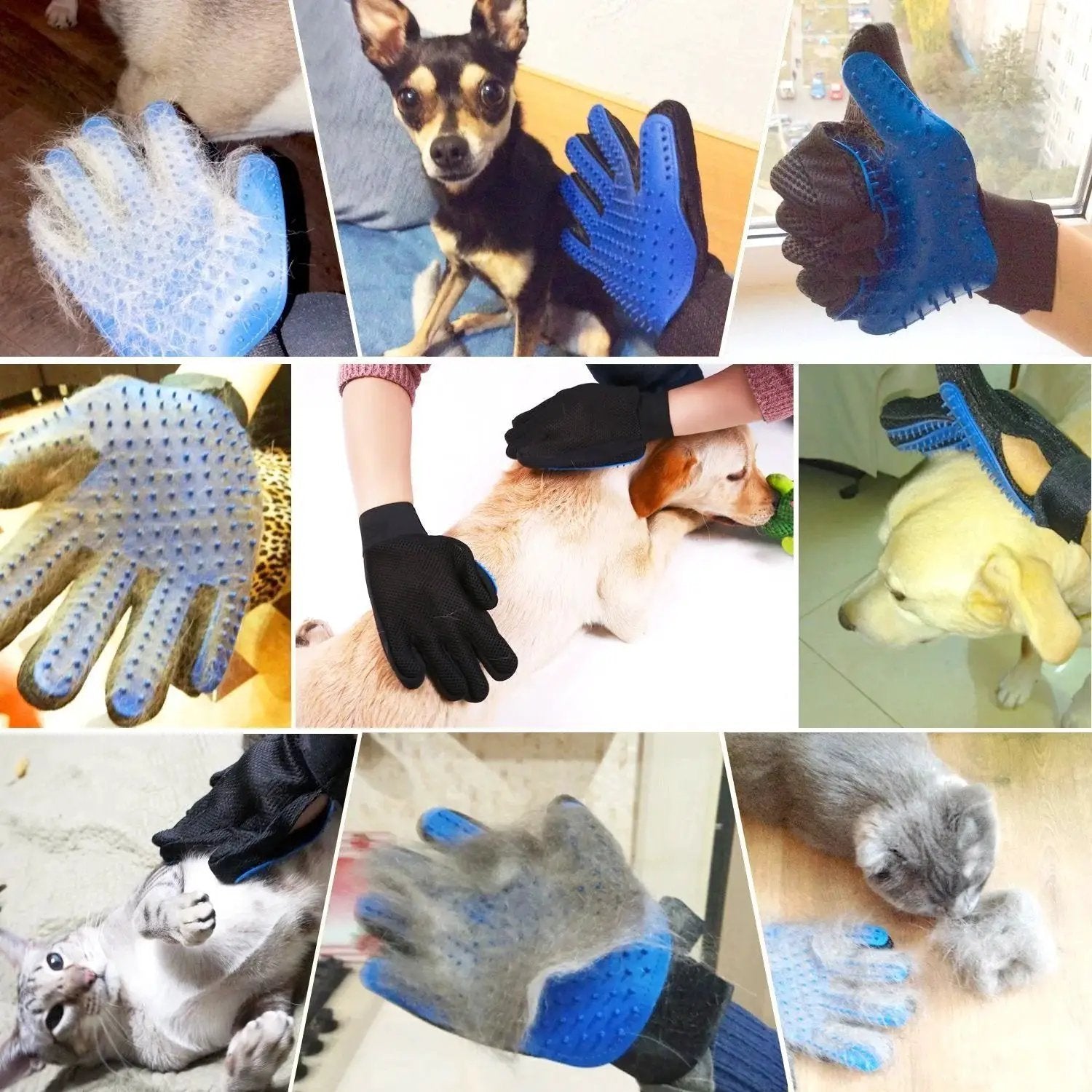 Pet Grooming Gloves Brush Dog Cat Hair Remover Mitt Massage Deshedding 1 Pair Blue - Tampa Home & Garden Store