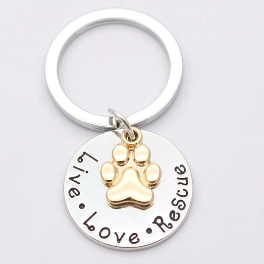 Pet Lover Dog Paw Necklace or Keychain "Live · Love · Rescue" - Tampa Home & Garden Store