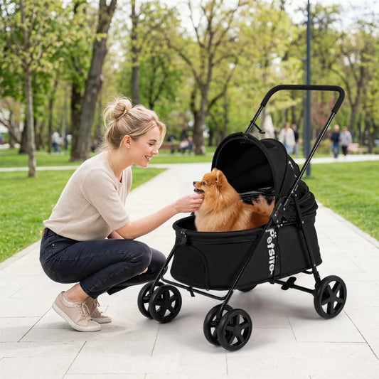 Foldable pet stroller for small to medium dogs with brake, black, Petsure brand on Tampa Home & Garden Store