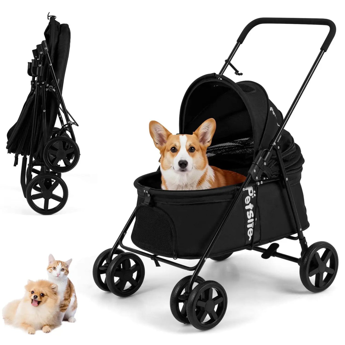 Foldable Pet Stroller for Small Dogs Brake