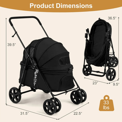 Foldable Pet Stroller for Small Dogs Brake