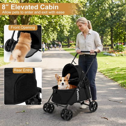 Foldable Pet Stroller for Small Dogs Brake
