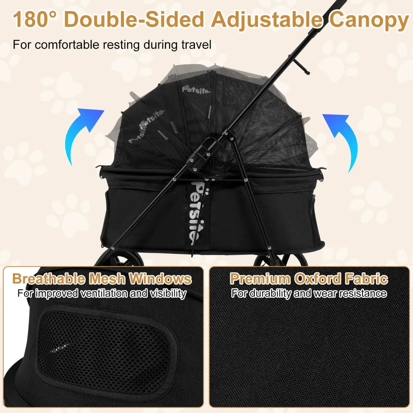 Foldable Pet Stroller for Small Dogs Brake