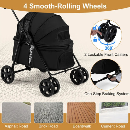 Foldable Pet Stroller for Small Dogs Brake