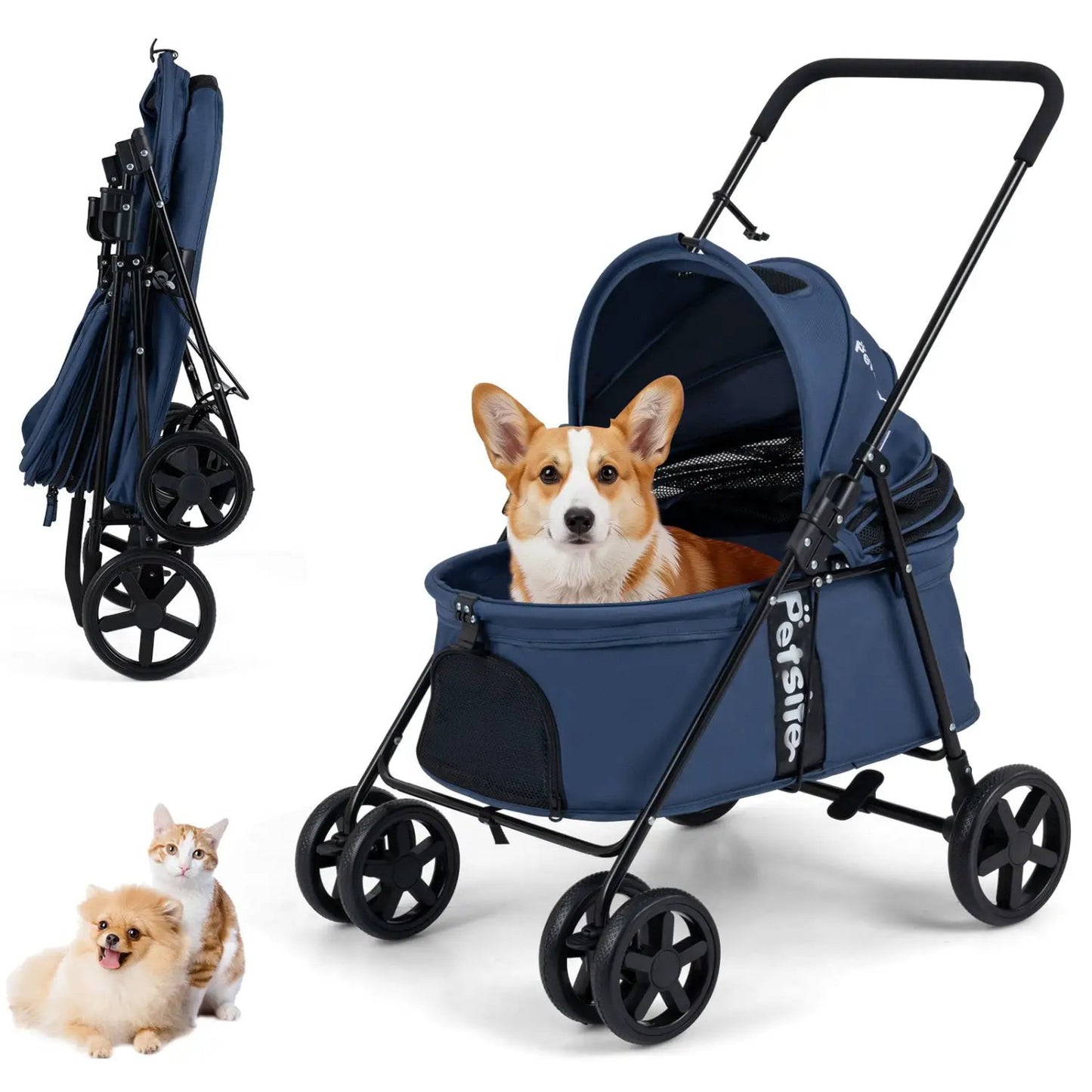 Foldable Pet Stroller for Small Dogs Brake