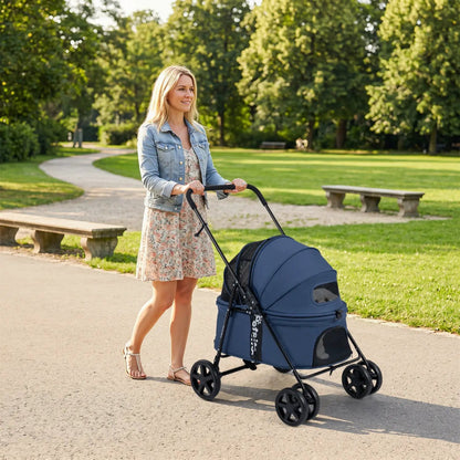 Foldable Pet Stroller for Small Dogs Brake