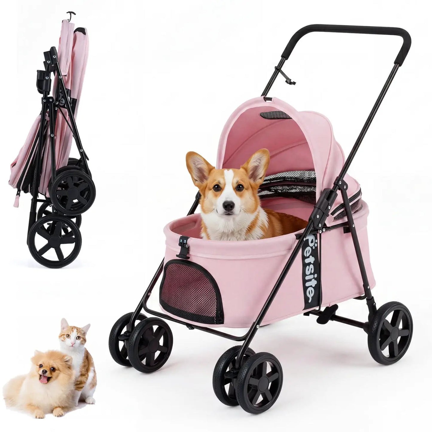 Foldable Pet Stroller for Small Dogs Brake