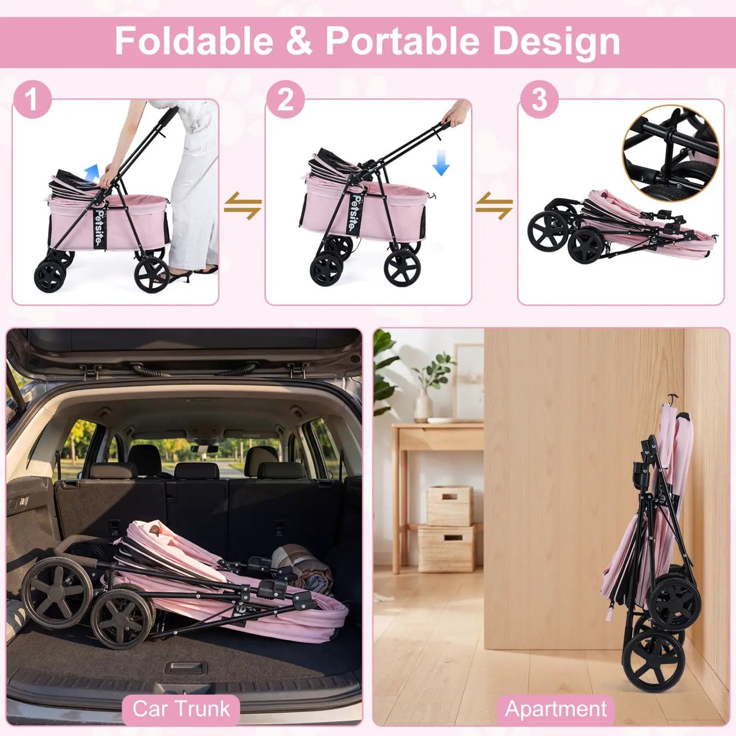 Foldable Pet Stroller for Small Dogs Brake