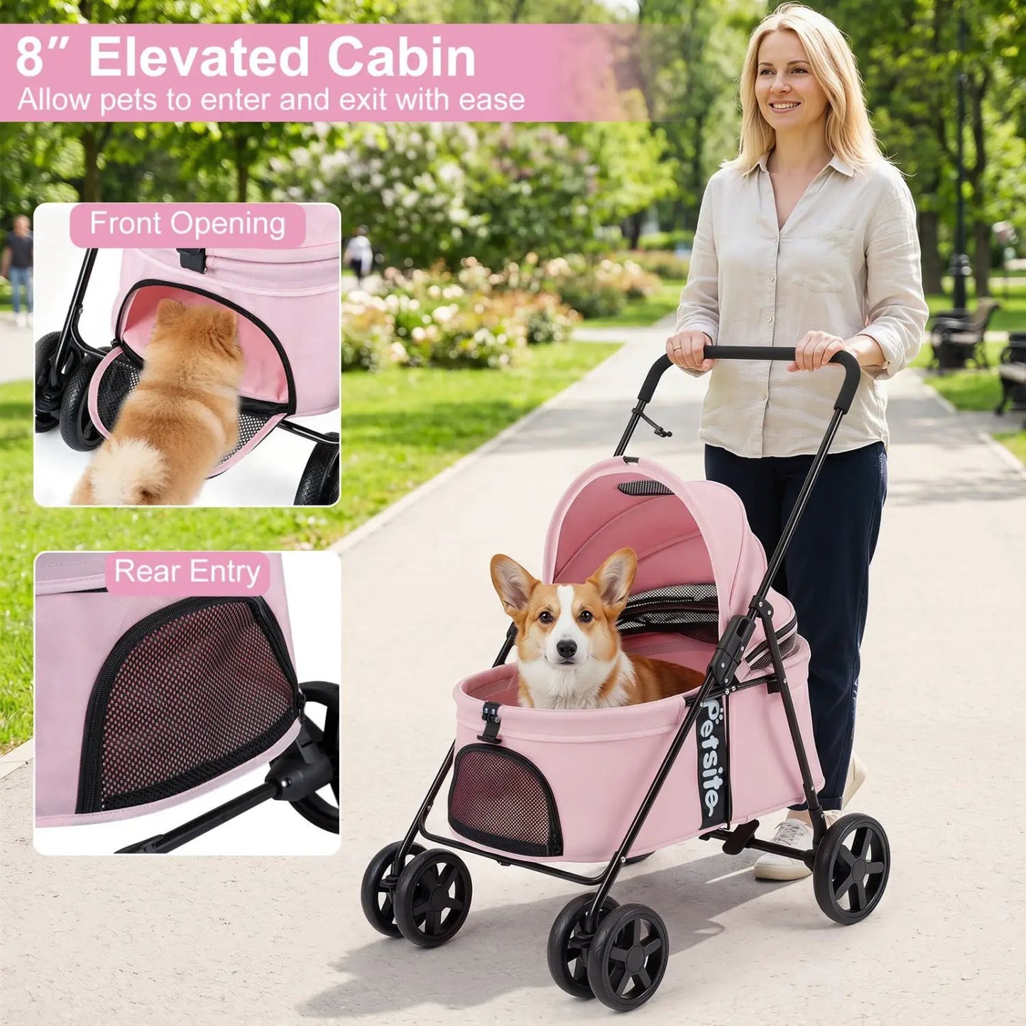 Foldable Pet Stroller for Small Dogs Brake