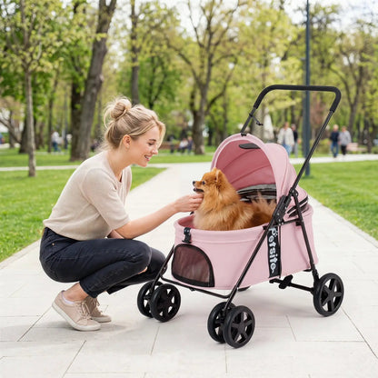 Foldable Pet Stroller for Small Dogs Brake