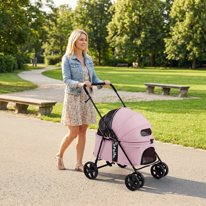 Foldable Pet Stroller for Small Dogs Brake